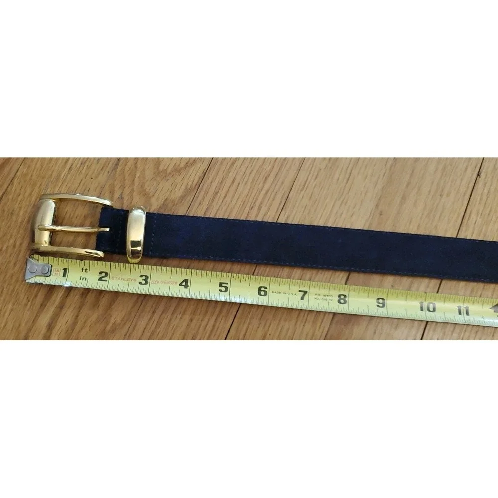 Talbots Black Genuine Leather Suede Belt Golden Buckle USA Womens M Old Money
